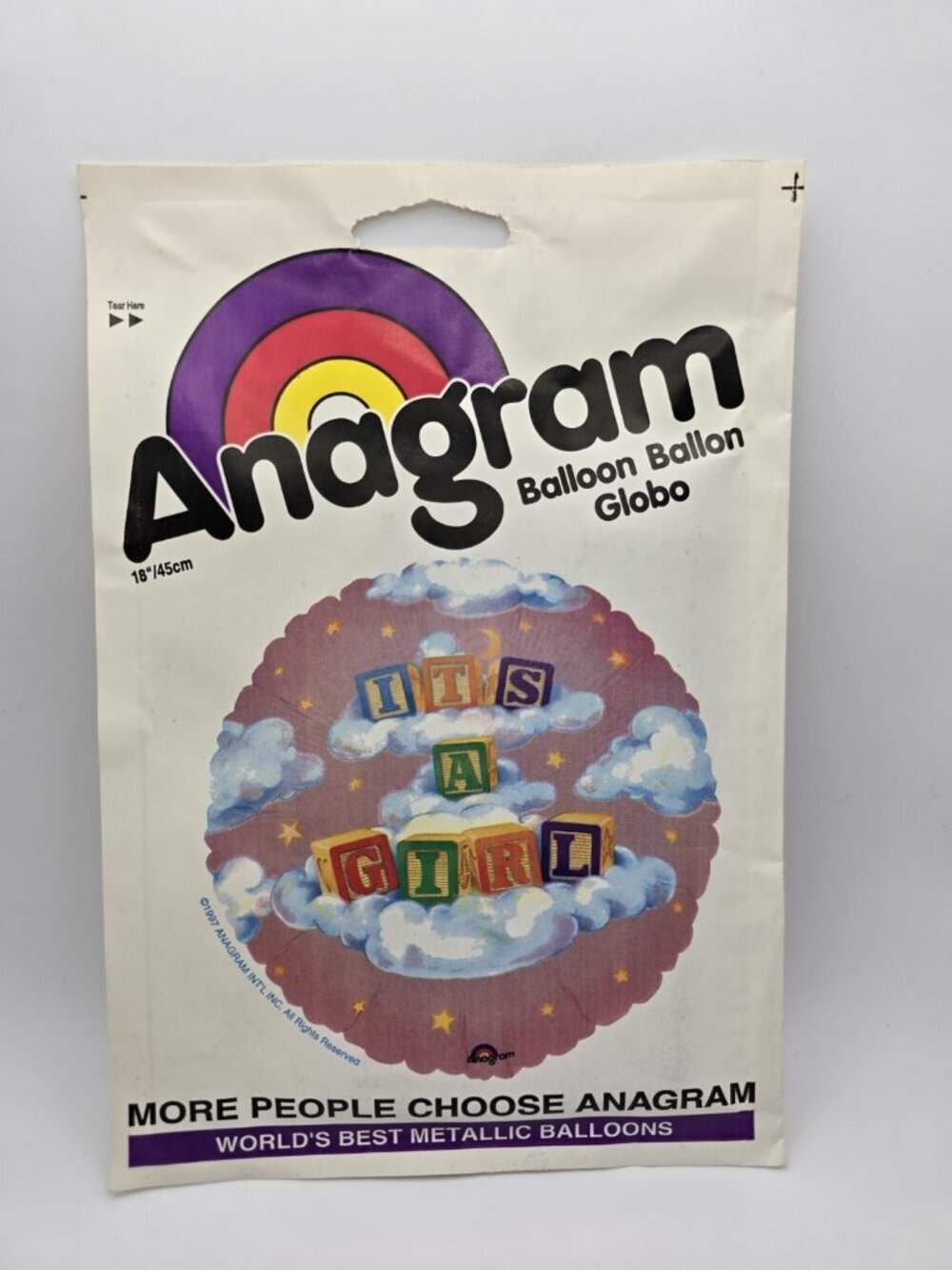 Anagram Vintage "It's a Girl!' Foil Metallic Helium Balloon 1990s Gender Reveal